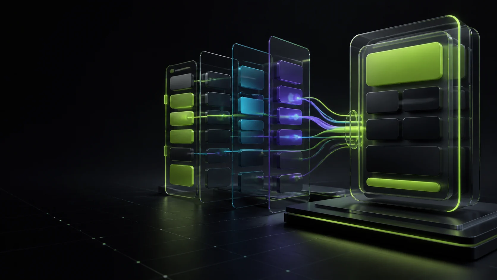 Abstract glass modules representing the layers and costs within a website project
