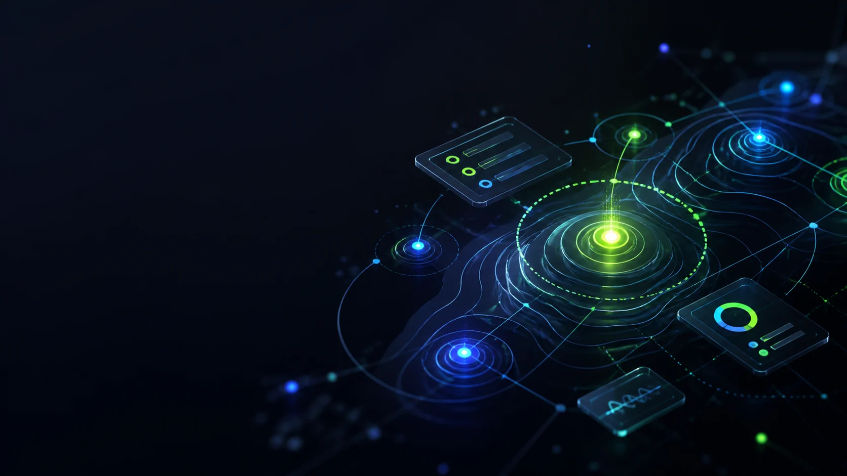 Abstract local search network with connected signals and topographic rings