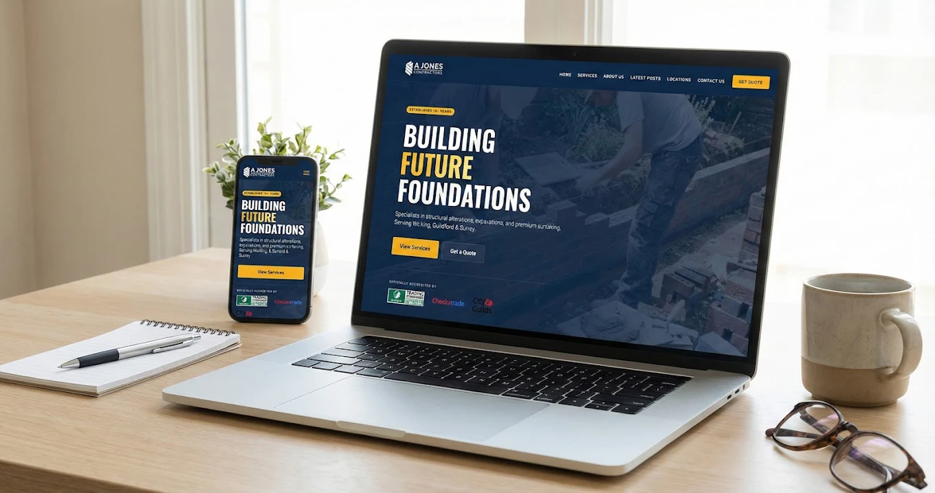 A Jones Contractors website shown across its intended layout or devices