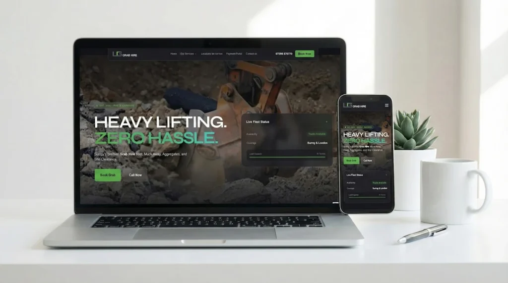 LG Grab Hire website presented on laptop and mobile devices
