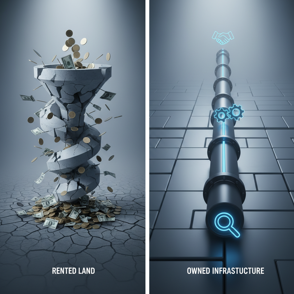 Comparison between renting leads versus owning a high-intent generation system.